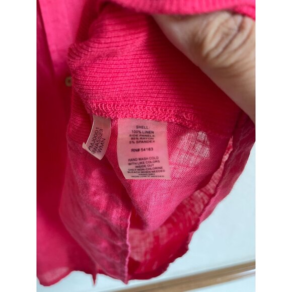 Calvin Klein Pink Linen Button Front Collared Size XL Blouse Top Roll Tab Sleeve - Picture 7 of 7
